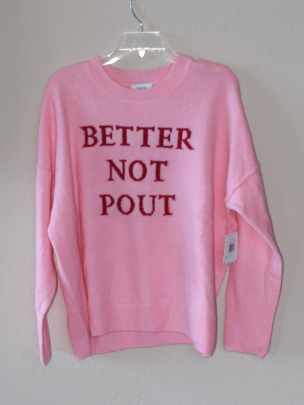 CECE Women's Pink Christmas “Better Not Pout” Holiday Cozy Knit Sweater Top Sz L